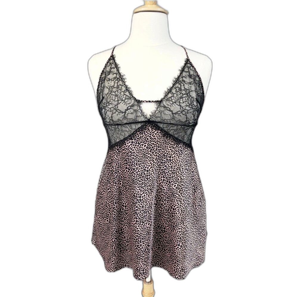 Victorias Secret Lace Chemise Dress Leopard Print XXL Silky Grunge Coquette Sexy